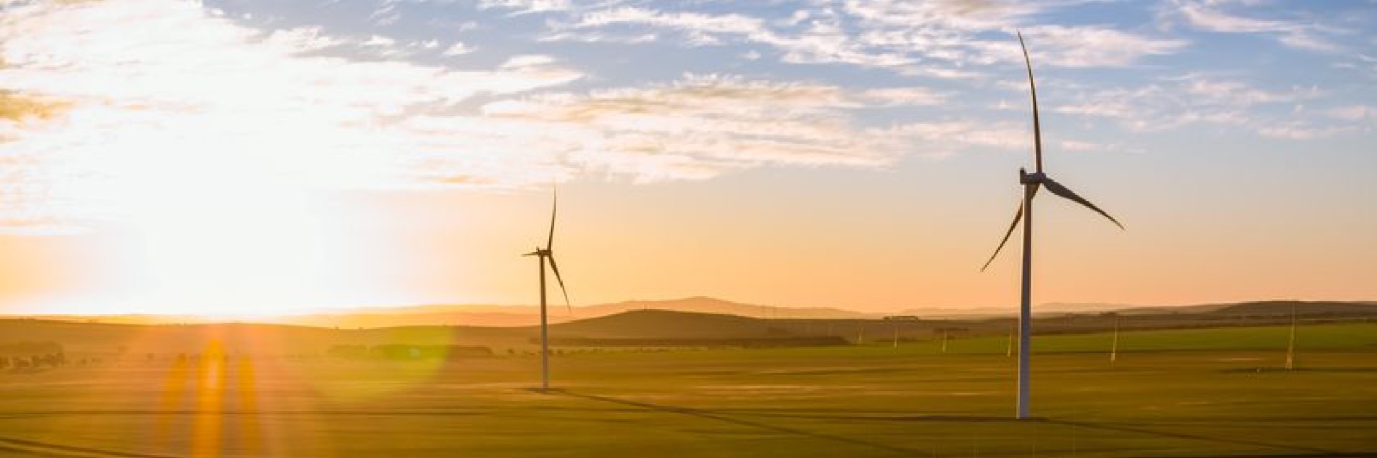Éoliennes au couchant, parc Neoen